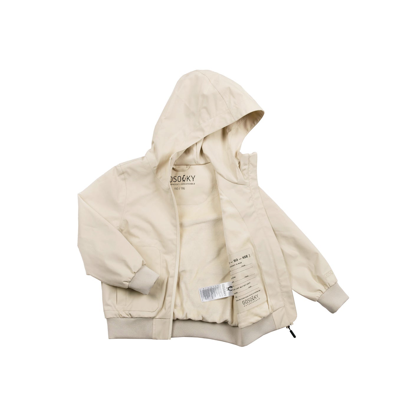 Kid wearing GOSOAKY BLUE BIRD Waterproof Jacket color birch cream - from Outerwear collection of Spring / Summer 2026