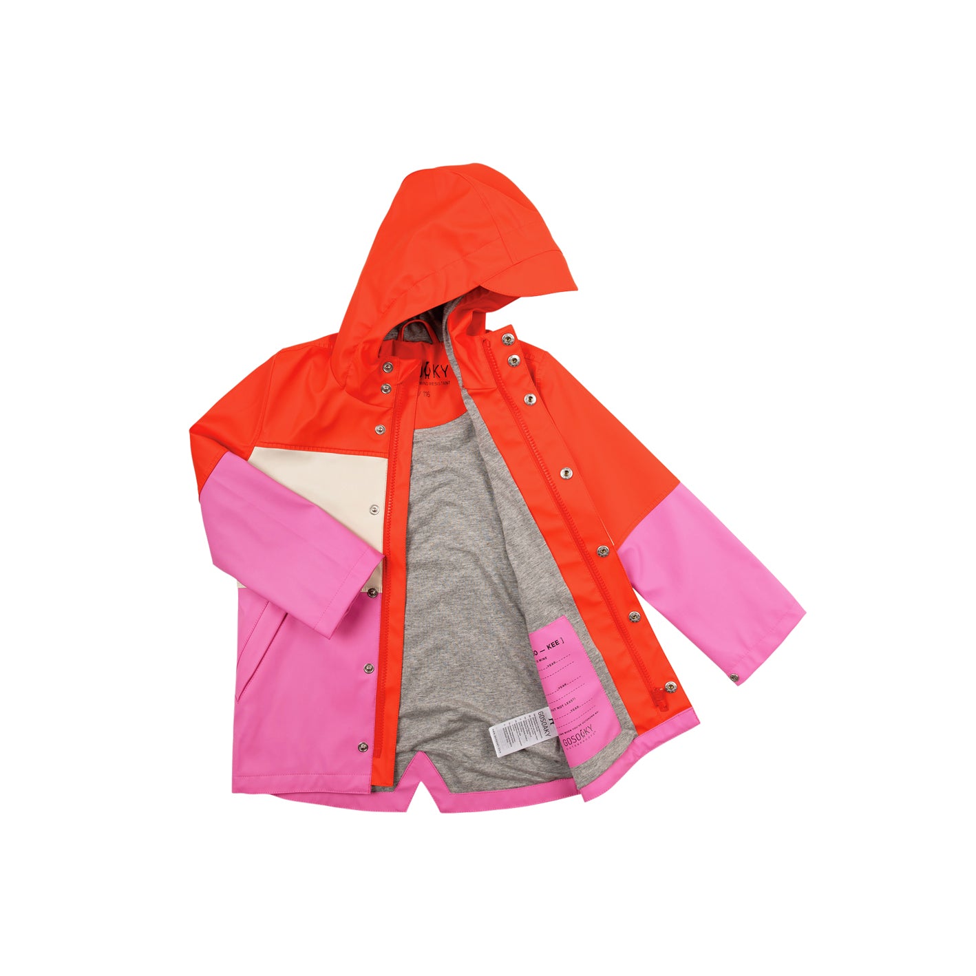 Kid wearing GOSOAKY ELEPHANT KID Lined Raincoat color poppin red multi - from Rainwear collection of Spring / Summer 2026