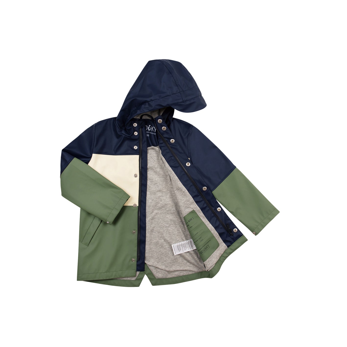 Kid wearing GOSOAKY ELEPHANT KID Lined Raincoat color sky captain blue multi - from Rainwear collection of Spring / Summer 2026