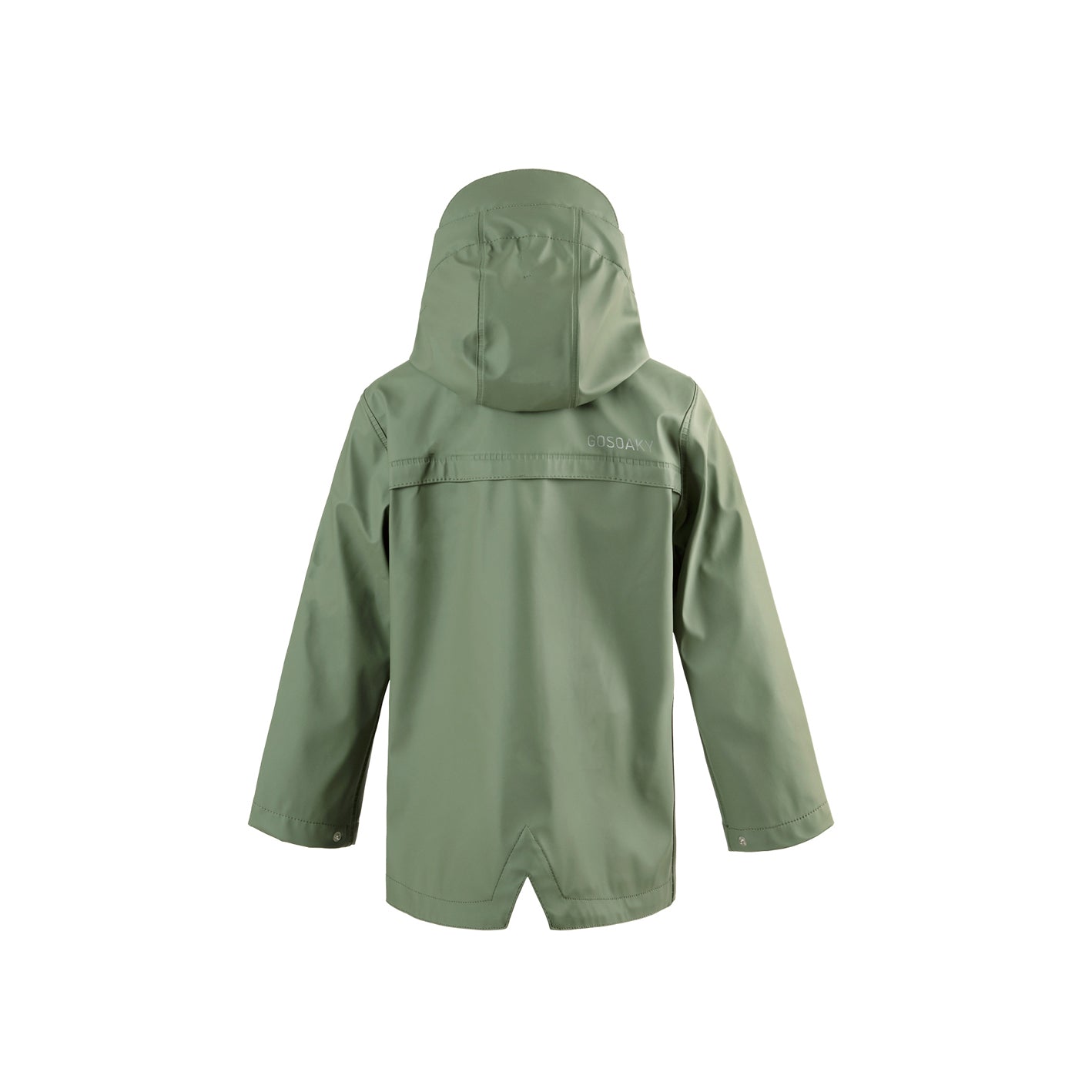 Kid wearing GOSOAKY ELEPHANT MAN Raincoat color oil green - from Rainwear collection of Spring / Summer 2026