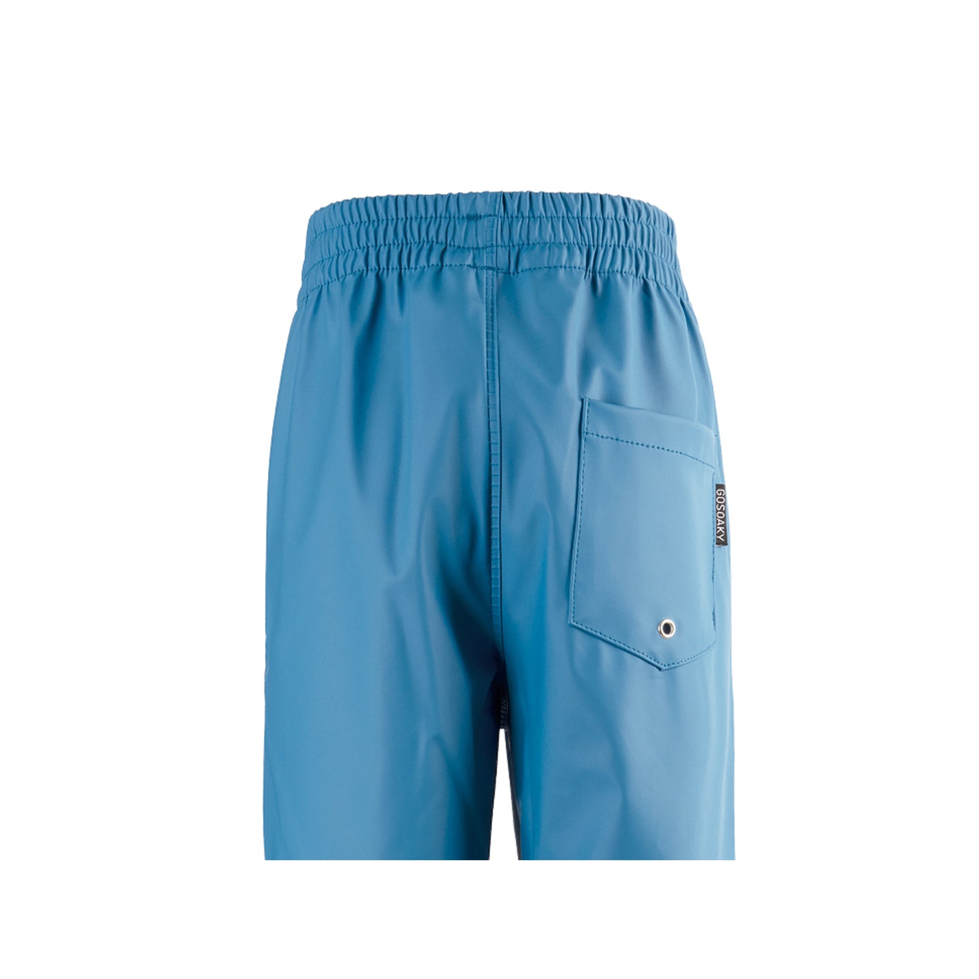 Kid wearing GOSOAKY HIDDEN DRAGON Unlined Rainpants color belize blue - from Rainwear collection of Spring / Summer 2026